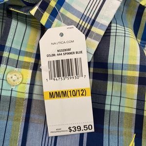 New never worn Nautica blue white yellow button down shirt size 10/12 Medium